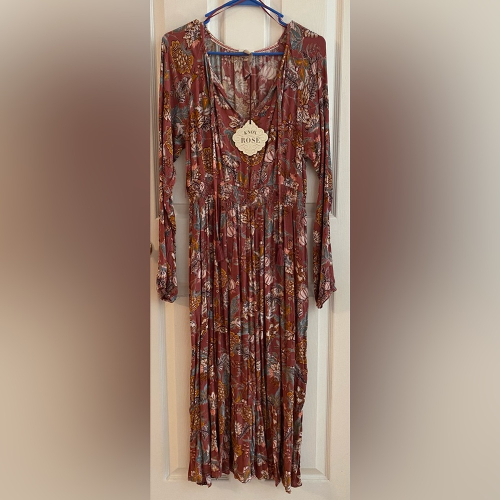Women's Medium Midi Long Sleeve Floral Dress w/Pockets - Knox Rose